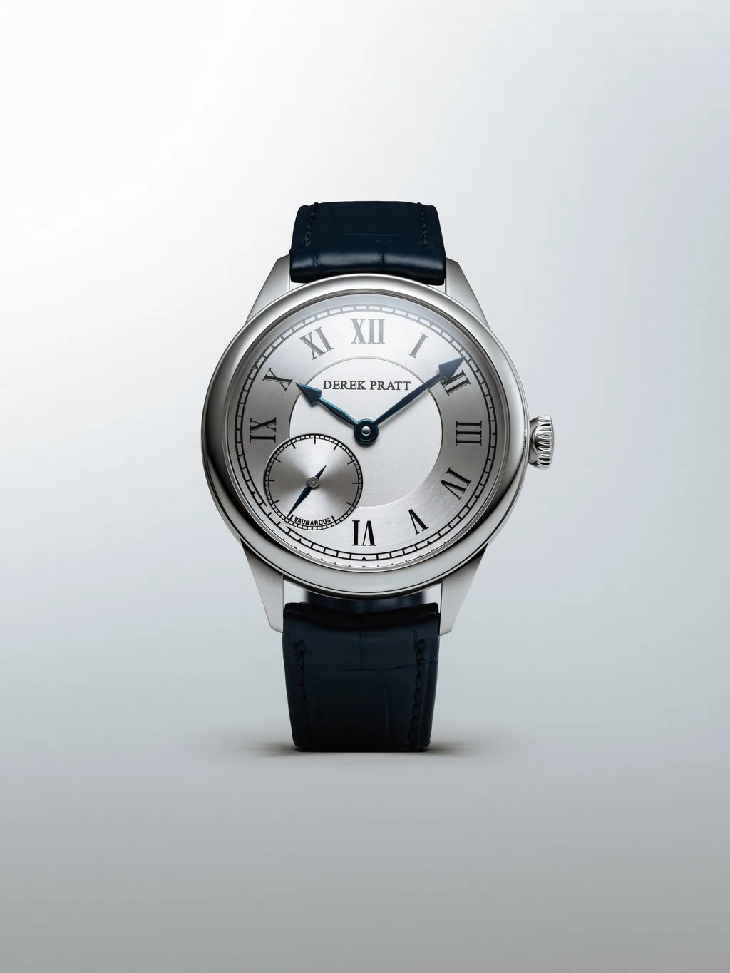 Derek Pratt — silvered Roman dial, front view
