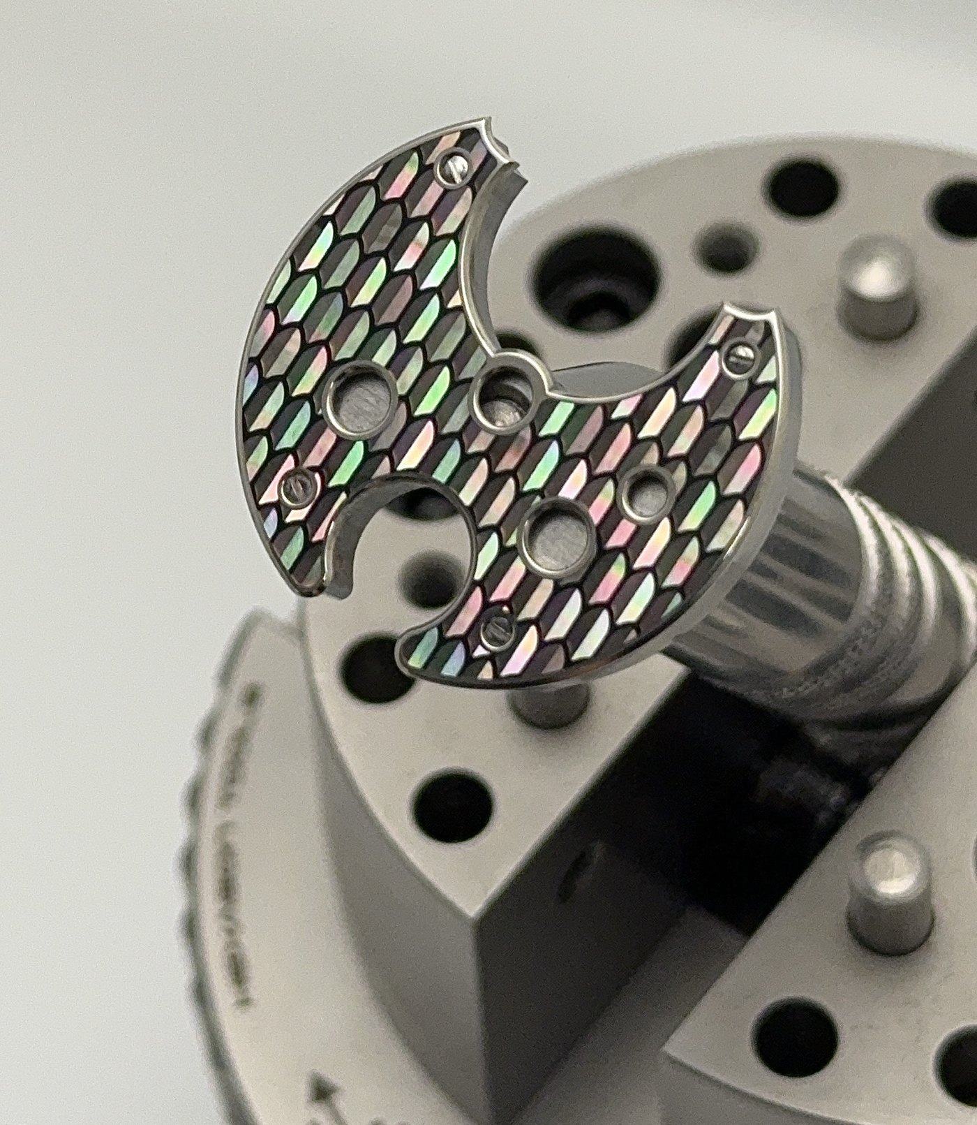 Mother-of-pearl bridge on the bench — Esposito workshop