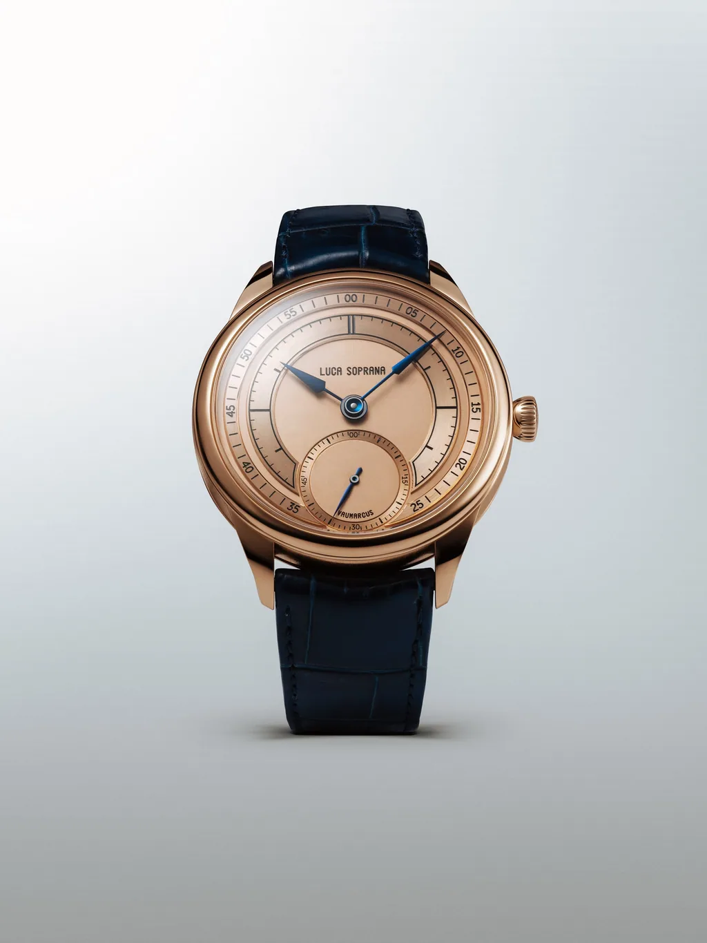 Soprana Time Only rose gold — salmon sector dial, navy alligator strap